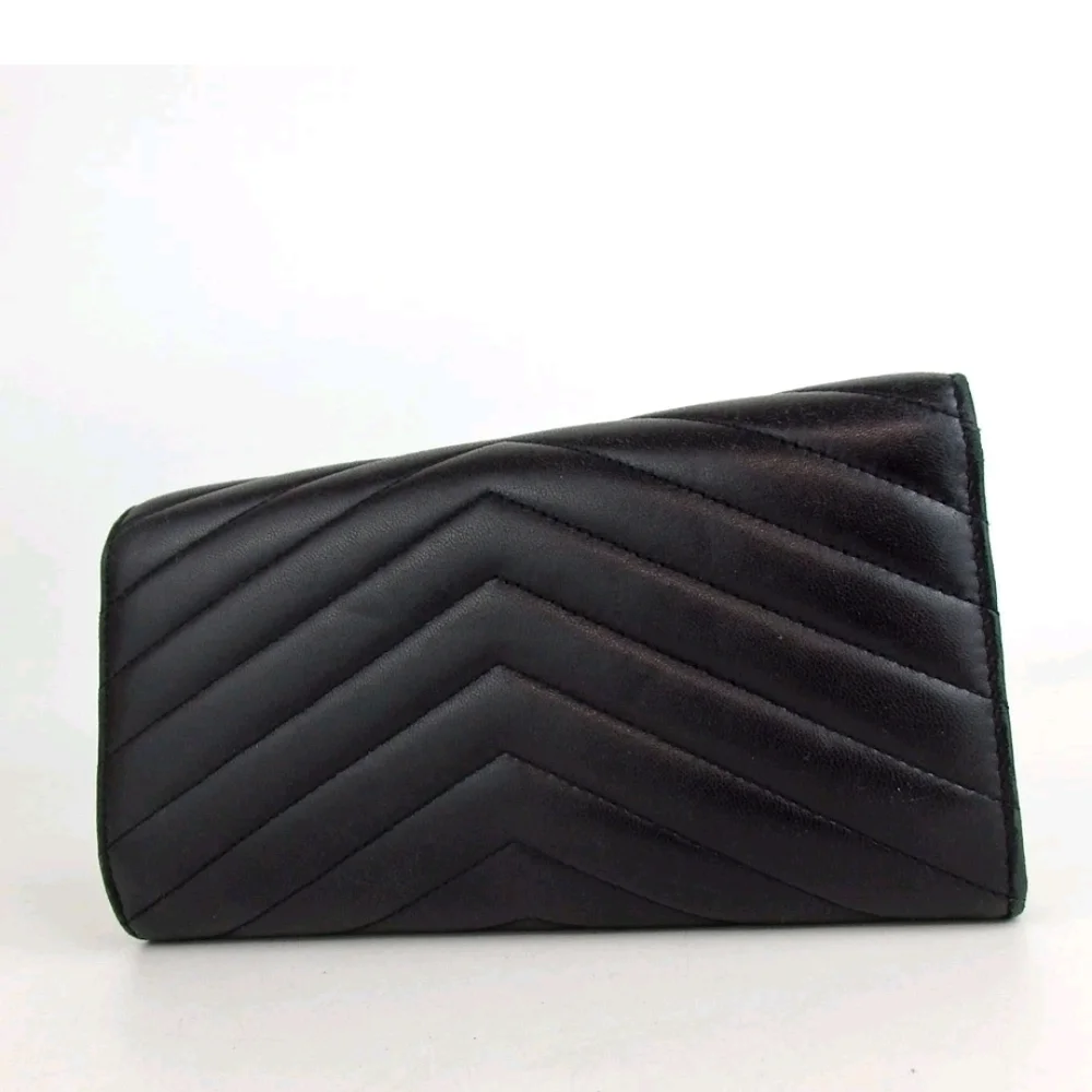 Authentic Yves Saint Laurent YSL logo V stitch wallet/ Clucth leather - Picture 2 of 14